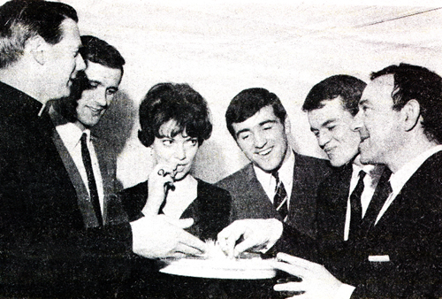 Fr Gordon with George Graham, Terry Venables of Chelsea FC and Margaret Savage of the Black & White Minstrels 1966