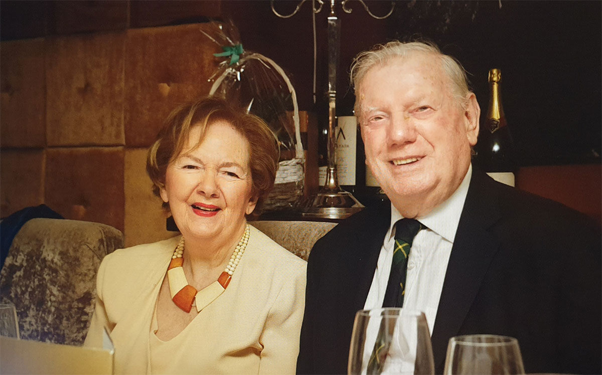 Martin and Louse Gordon celebrating her 80th. Birthday at Hayfield Manor, Cork, in March 2019.  Martin was then just a month away from his 87th. Birthday..